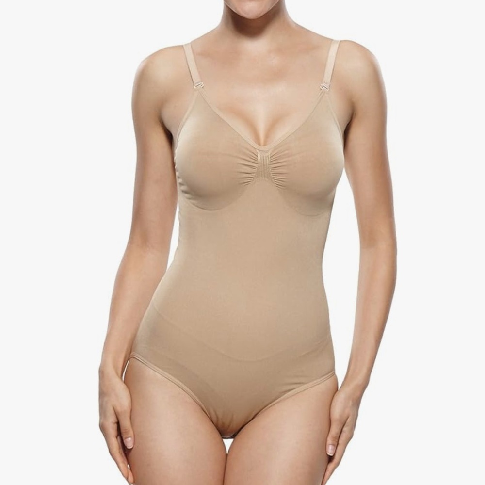 *DEAL* Seamless Beige Firm Control Tight Slim Shapewear Bodycon Bodysuit - Khaya